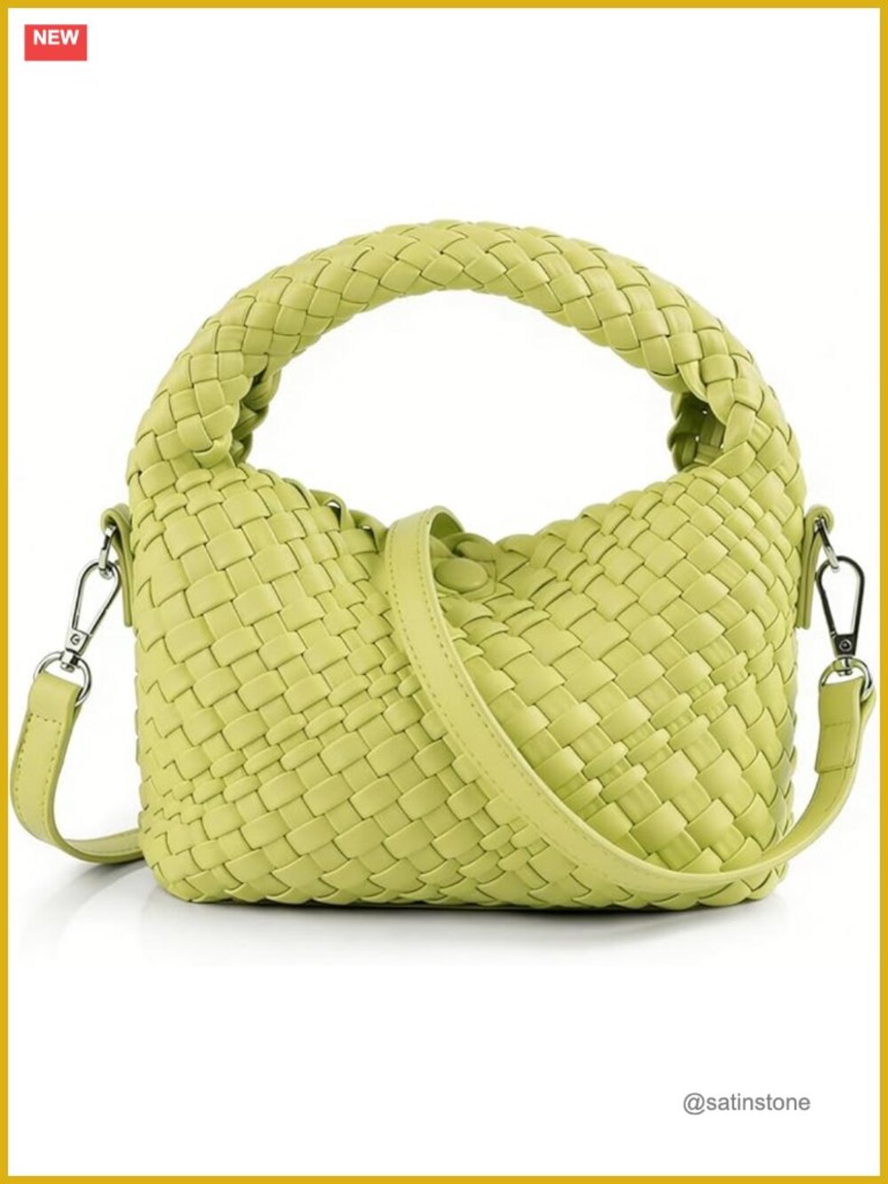Woven Crossbody Bag Small Tote PU Leather Handbag with Detachable Strap